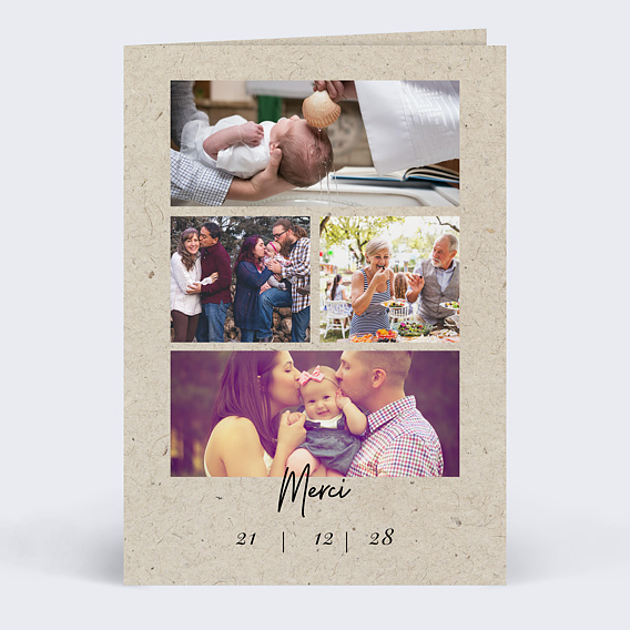 Carte remerciement baptême Esprit Chiné IV Recto