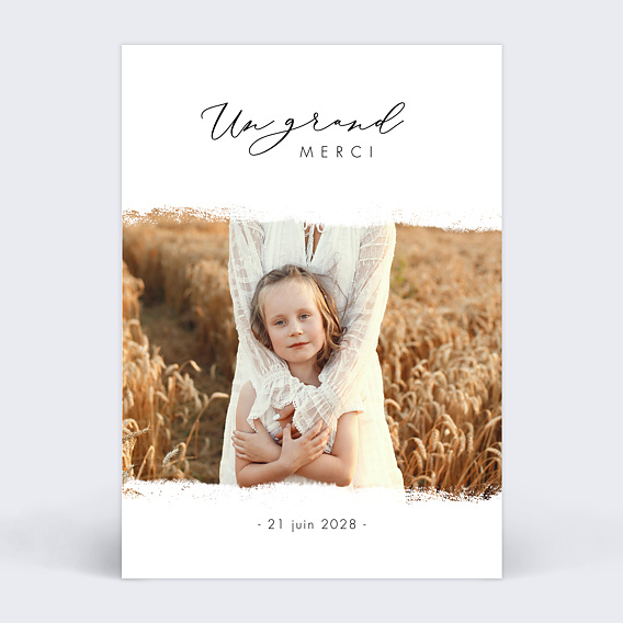 Carte remerciement baptême Effet Photo Recto