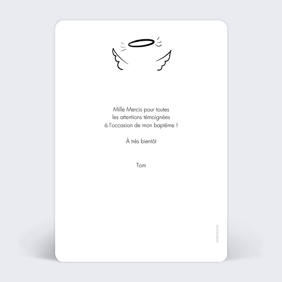Carte remerciement baptême Ange Couronne Verso