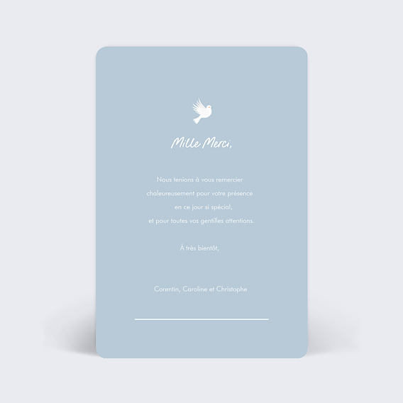 Carte remerciement baptême Petite Colombe Verso