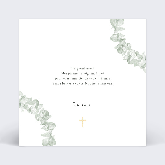 Carte remerciement baptême Couronne avec Croix Verso