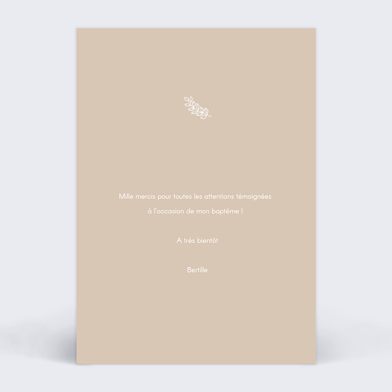 Carte remerciement baptême Beige Verso