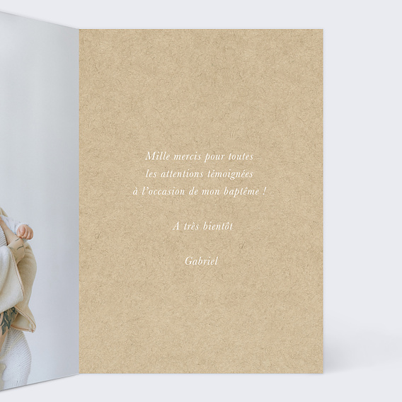Carte remerciement baptême Colombe Kraft Intérieur Droit