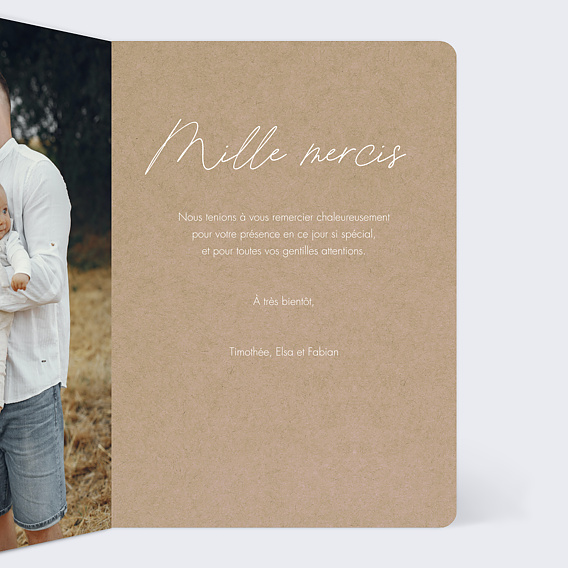 Carte remerciement baptême Multiphotos Kraft Intérieur Droit