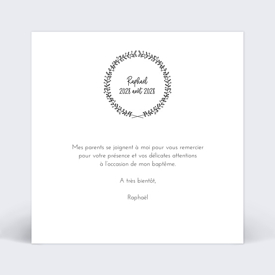Remerciements Baptême Couronne fleurie