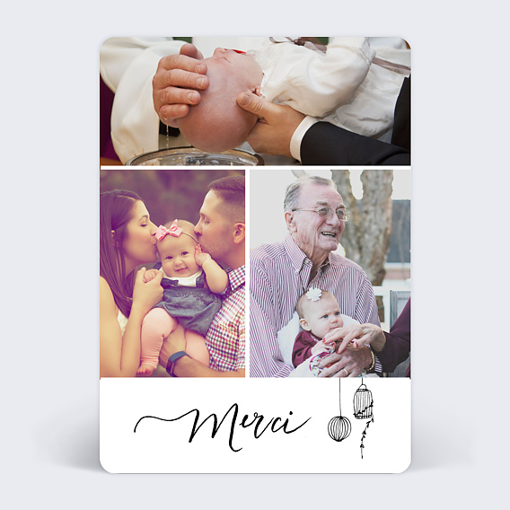 Carte remerciement baptême Liberté Recto