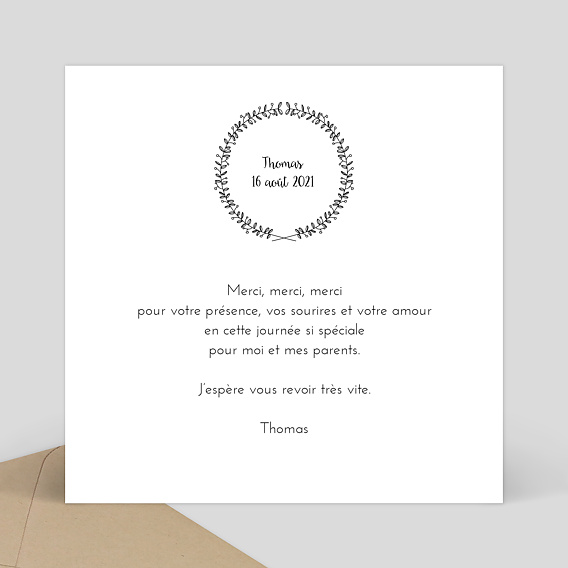 Carte remerciement baptême Couronne fleurie multiphoto Verso