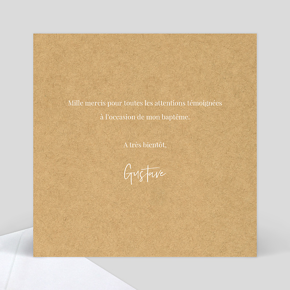 Carte remerciement baptême Lauriers Verso