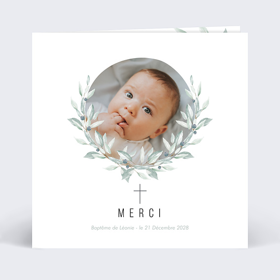 Carte remerciement baptême Petite Croix Recto