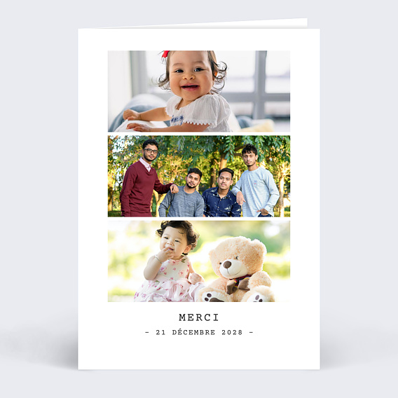 Carte remerciement baptême Polaroïd Simple III Recto