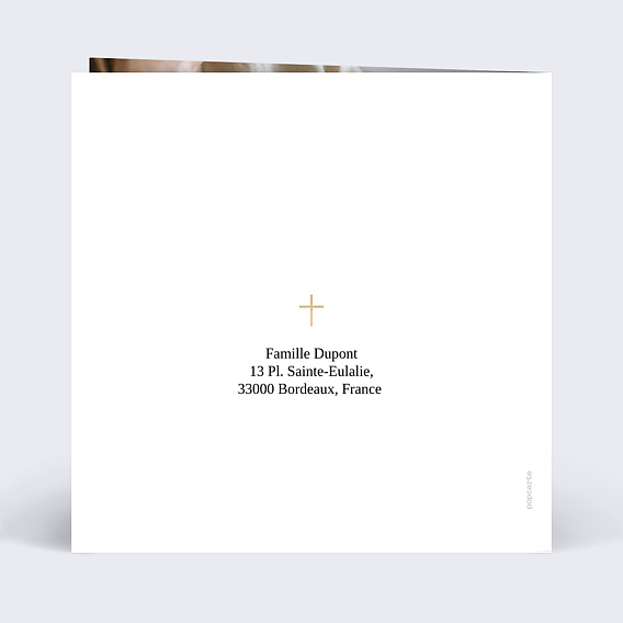 Carte remerciement baptême Couronne Ocre Eucalyptus Verso