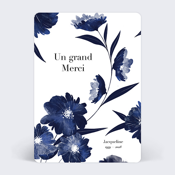 Carte remerciement décès Fleurs Bleues Aquarelle 