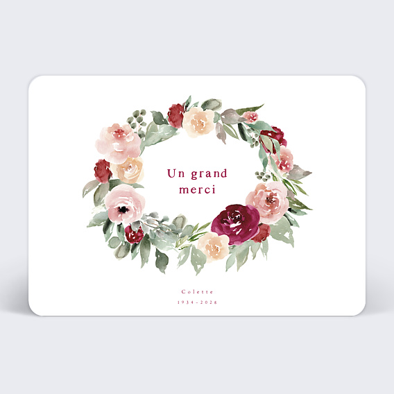 Carte remerciement décès Roses rouges