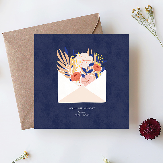 Carte remerciement décès Merci Fleuri Après 1