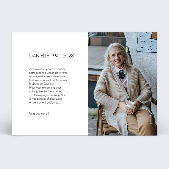 Carte remerciement décès Arbre photo Verso