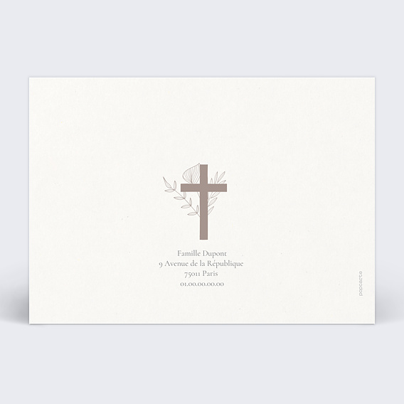 Carte remerciement décès Croix et photo Verso