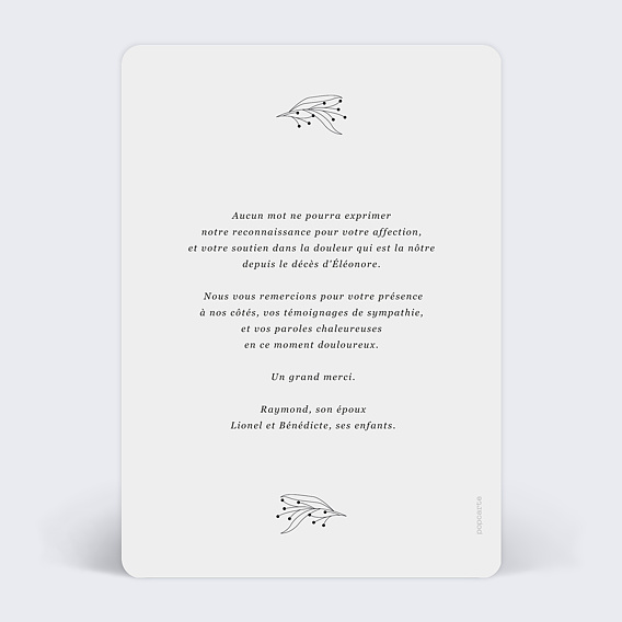 Carte remerciement décès Délicate Lumière Verso