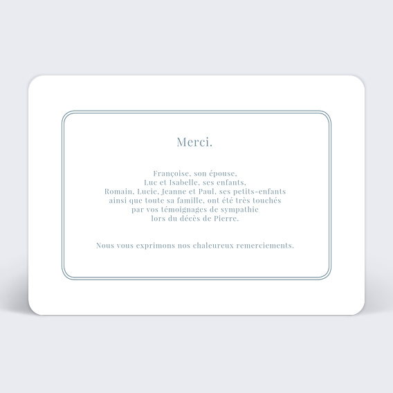 Carte remerciement décès Douce Colombe Verso