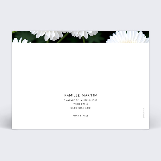 Carte remerciement décès Fleurs photo Verso