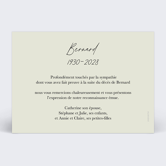 Carte remerciement décès Jolie forêt Verso