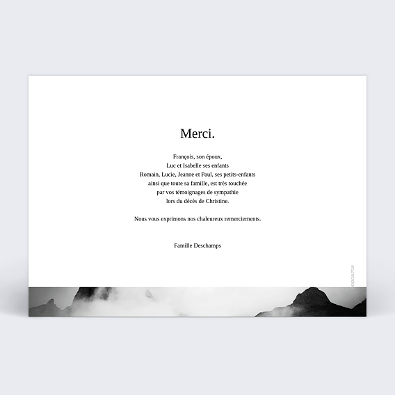 Carte remerciement décès Panoramique Verso