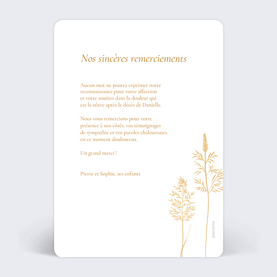 Carte remerciement décès Rêve Bohème Verso