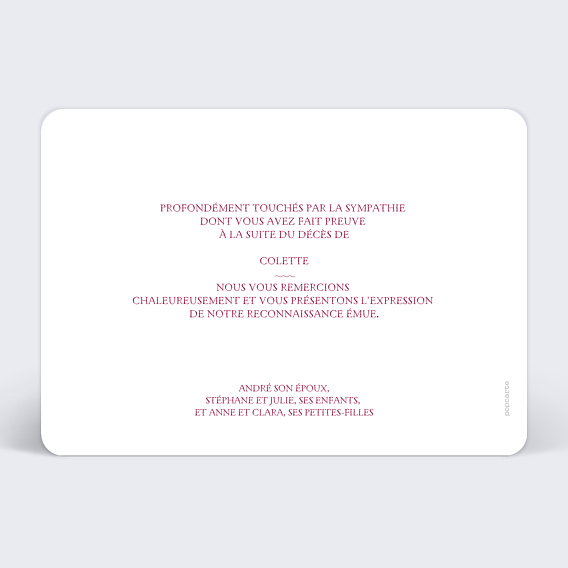Carte remerciement décès Roses rouges Verso