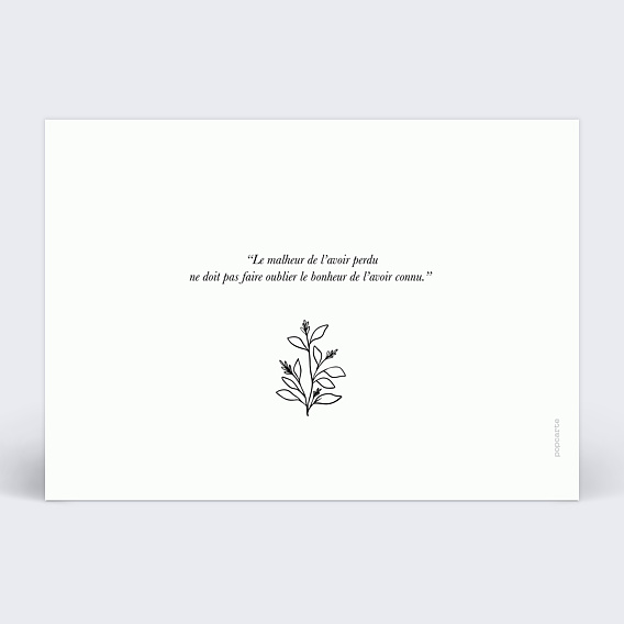 Carte remerciement décès Texte et végétal Verso