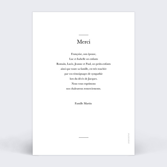 Carte remerciement décès Tranquillité Verso