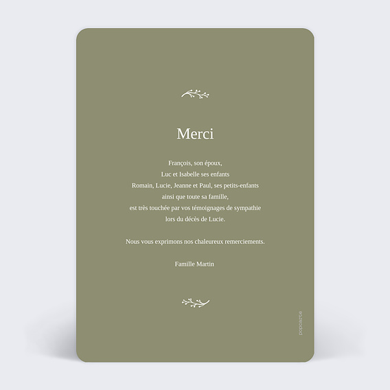 Carte remerciement décès Poppies Verso