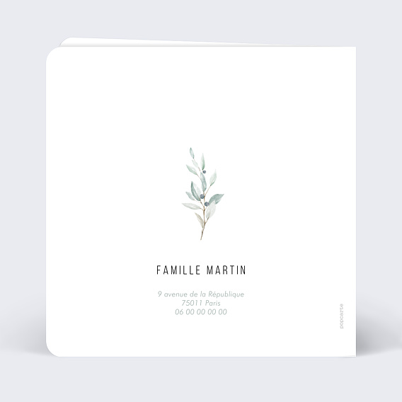 Carte remerciement décès Couronne d'Oliviers Verso