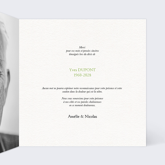 Carte remerciement décès Illustration Arbre Intérieur Droit