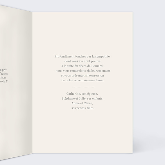 Carte remerciement décès Photo mer Intérieur Droit