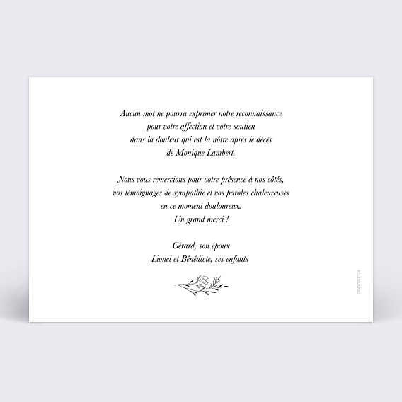 Carte remerciement décès Photo Défunt Verso