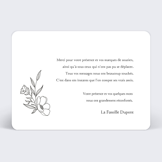 Carte remerciement décès Pensées Verso