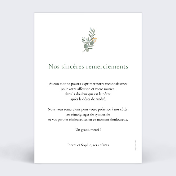 Remerciements Décès Portrait minimaliste avec couronne eucalyptus