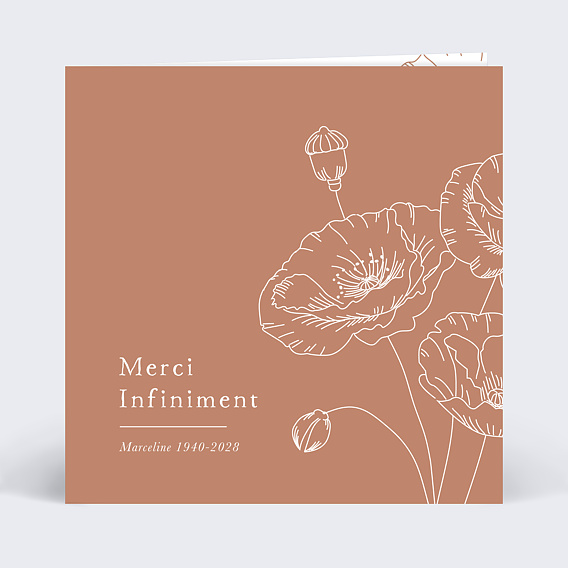 Carte remerciement décès Coquelicot Recto