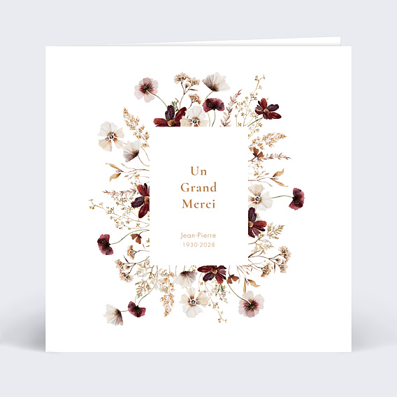 Carte remerciement décès Étiquette Jardin Sauvage Recto
