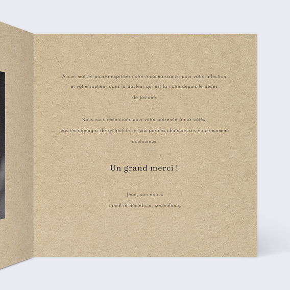 Carte remerciement décès Colombe de Paix Intérieur Droit