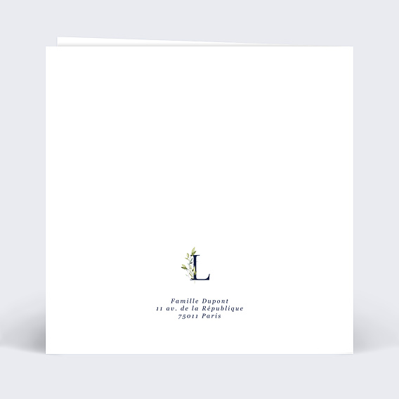 Carte remerciement décès Lettrine Verso