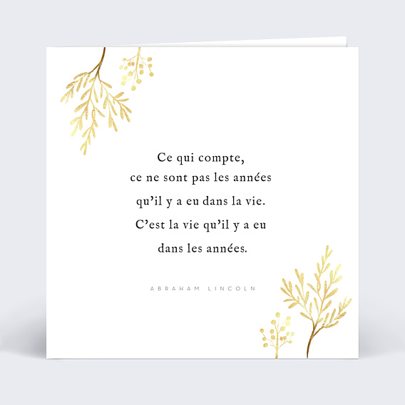 Carte remerciement décès Citation Végétal