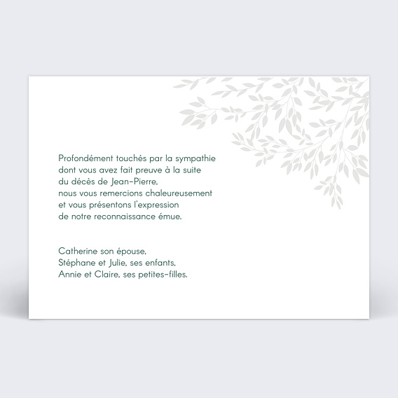 Carte remerciement décès Paisible Verso