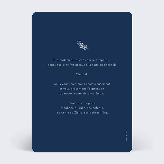 Carte remerciement décès Colombes et Fleurs Verso