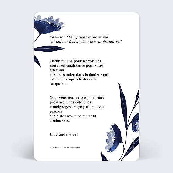 Remerciements Décès Fleurs Bleues Aquarelle