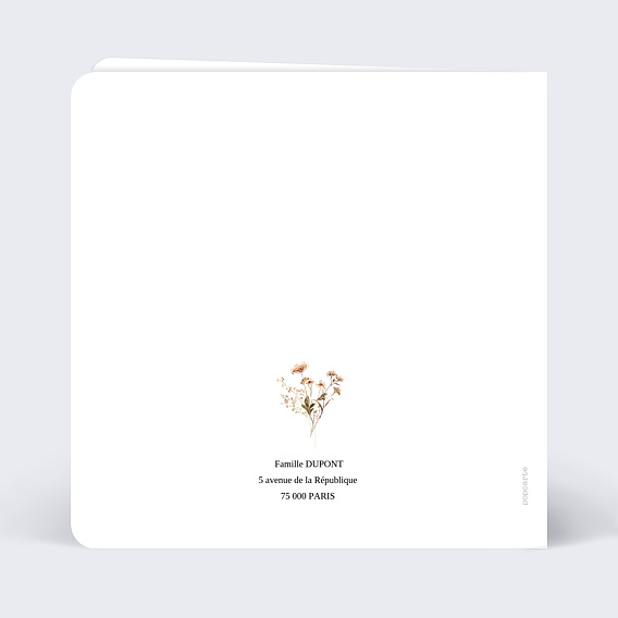 Carte remerciement décès Bouquet de Fleurs Verso