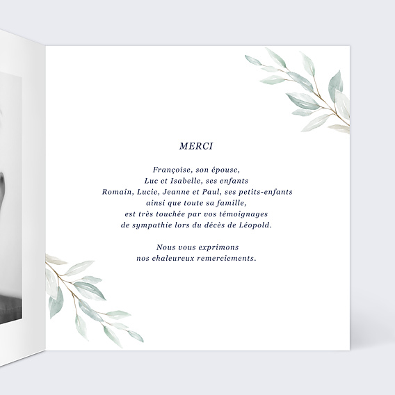 Carte remerciement décès Lettrine Intérieur Droit