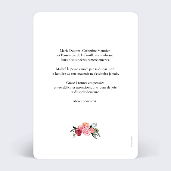 Remerciements Décès Bouquet Éternel