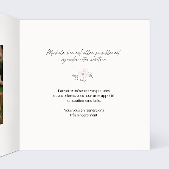 Carte remerciement décès Bougie et fleurs Intérieur Droit