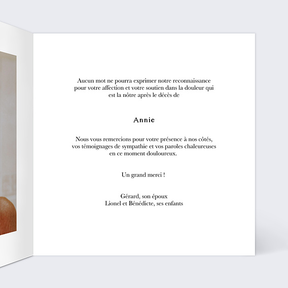 Carte remerciement décès Ronde de Fleurs Roses Intérieur Droit