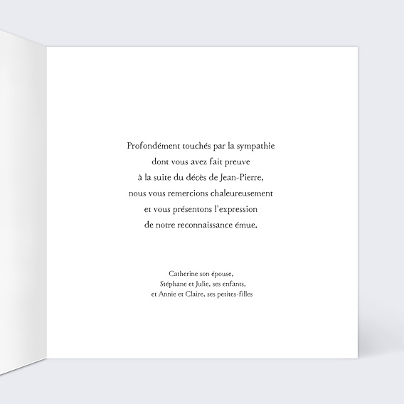 Carte remerciement décès Citation Végétal Intérieur Droit